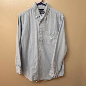 Chaps Blue & White Striped Long Sleeve Button-Up Shirt Medium